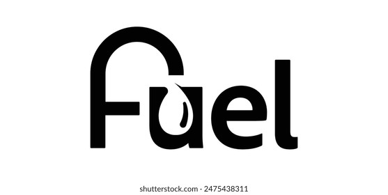 FUEL conceptual wordmark typography logo brand .. oil drop negative space,