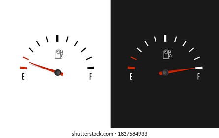 Coche del salpicadero del contador de combustible con el puntero puesto en un fondo blanco y negro. Ilustración del vector