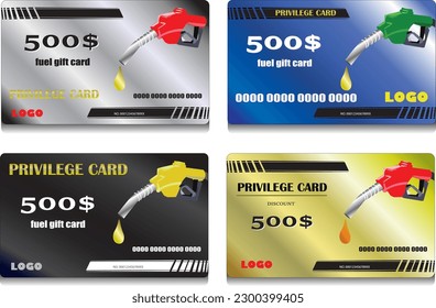 Fuel discount cards. refuel gift coupon, gasoline voucher on free petrol fueling diesel vehicle or auto oil, privilege card template of gas station service, vector illustration of fuel discount. svg