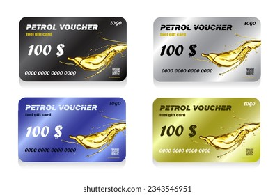 Tarjetas de descuento de combustible. cupón de regalo de combustible, cupón de gasolina para gasolina para combustible de vehículo diésel o autoaceite, plantilla de tarjeta de privilegio para el servicio de gasolineras, tarjeta premium con aceite de expansión