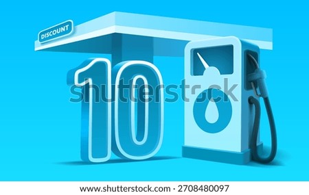 Fuel discount concept with number 10 at a gas station. This illustrates savings on energy prices. Vector illustration.