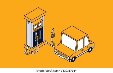 Fuel Dispenser with Car - Vector Illustration