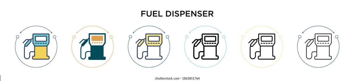 Fuel dispenser icon in filled, thin line, outline and stroke style. Vector illustration of two colored and black fuel dispenser vector icons designs can be used for mobile, ui, web