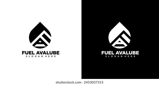Gota de combustible con la letra AF. Ilustración de icono de Vector de logotipo FA