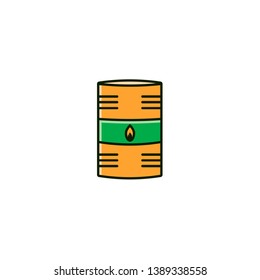 Fuel drum tank flat color line icon. Gas container, diesel barrel, oil or lubricant can in thin outline style. Filling service vector illustration.  