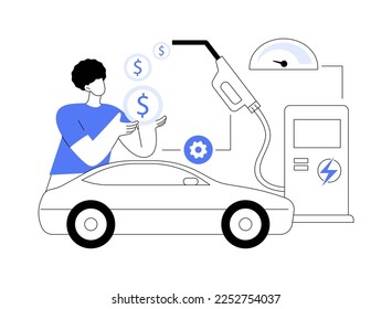 Fuel economy abstract concept vector illustration. Gas mileage, fuel saving, efficient green eco friendly engine, petrol station, hand refill, gage indicator, hybrid electric car abstract metaphor.