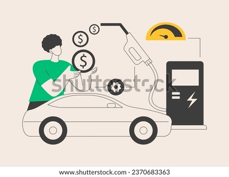 Fuel economy abstract concept vector illustration. Gas mileage, fuel saving, efficient green eco friendly engine, petrol station, hand refill, gage indicator, hybrid electric car abstract metaphor.