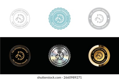 Eficiência de Combustível ícone, selo, selo, símbolo e logotipo aprimorado no mínimo, ouro, vetor de design de prata