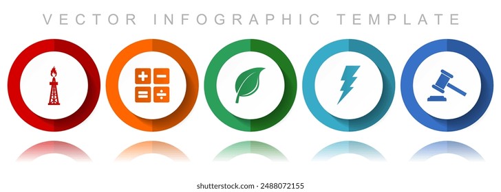 Fuel and energy vector icon collection, miscellaneous icons such as oil and gas, calculator, leaf, bolt and auction, flat design infographic template in eps 10