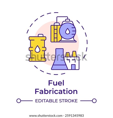 Fuel fabrication multi color concept icon. Transform into uranium dioxide powder. Nuclear supplies cycle. Round shape line illustration. Abstract idea. Graphic design. Easy to use in article