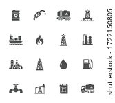 Fuel flat icons in gray. Set of 16 pieces.