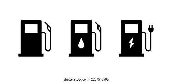 Kraftstoff, Gas, Ladeluftstation Icon Set. Sammlung von Kraftstoffzeichen. EPS10