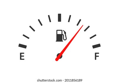 Fuel gas gauge meter icon symbol graphic. Petrol gasoline diesel tank empty full logo sign. Vector illustration image. Isolated on black background.