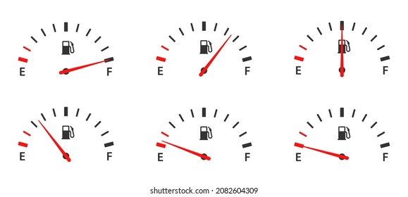 Fuel gas gauge meter icon symbol graphic. Petrol gasoline diesel tank empty full logo sign. Vector illustration image. Isolated on black background.	