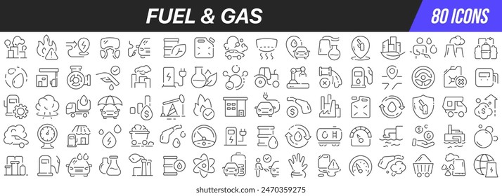 Fuel and gas line icons collection. Big UI icon set in a flat design. Thin outline icons pack. Vector illustration EPS10