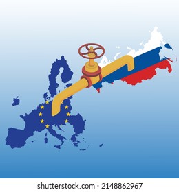 Fuel gas pipeline and valve transportation on Russia and European Union country map. Vector and illustration design.