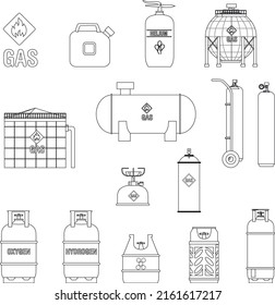 Fuel and gas storage outline collection icon set