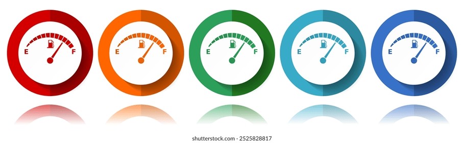 Fuel gauge, car petrol dashboard vector icons, flat icon set for logo design, webdesign and mobile applications, colorful web button collection in eps 10