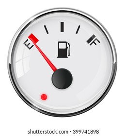 Fuel gauge. Empty. With chrome frame. Vector illustration on white background