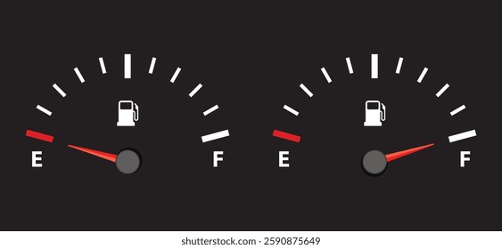 Fuel gauge with empty and full gas level meter indicator display