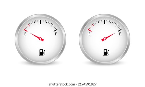 Fuel gauge. Full and empty tank of fuel. Fuel indicators. Car dashboard. Vector illustration.