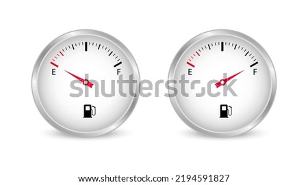 Fuel gauge. Full and empty tank of fuel. Fuel indicators. Car dashboard. Vector illustration.