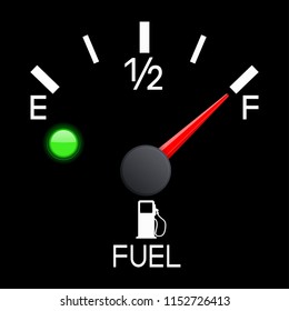 Fuel Gauge. Full Tank. Car Dashboard Black Scale. Vector 3d Illustration