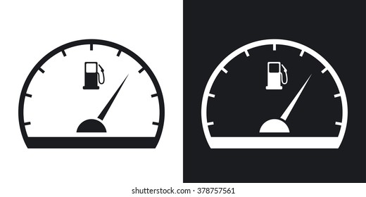 Fuel gauge icon, vector. Two-tone version on black and white background