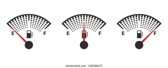 Fuel Gauge Icons. Gasoline Indicator. Gas Tank Gauge. Fuel Indicator Concept. Vector Images