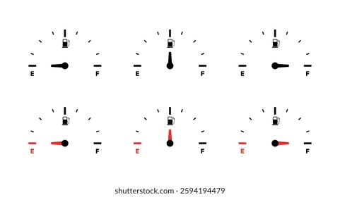 Fuel gauge icons set in flat linear style - vector.