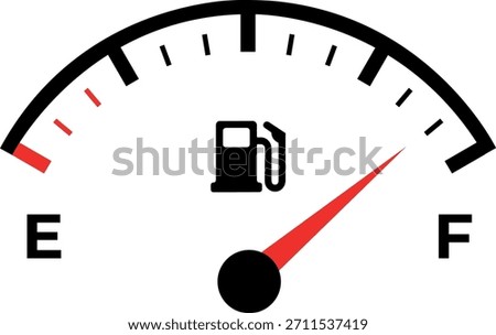 Fuel gauge indicating low fuel level with empty and full markers