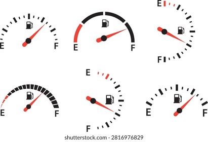 Fuel Gauge Indicator Icon Set – Full Gas Tank Dashboard Meter with Arrow, Car Fuel Level Panel Vector Illustration.jpg