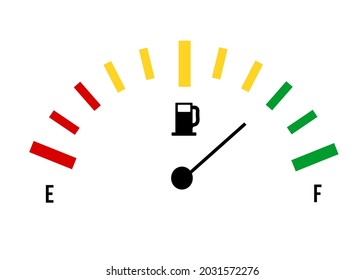 Indicador del aforador de combustible aislado en un fondo blanco. Panel de gasolina completa de color.Ilustración del vector