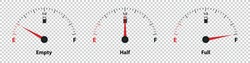 Fuel Gauge Meter Empty, Half And Full - Vector Illustration - Isolated On Transparent Background