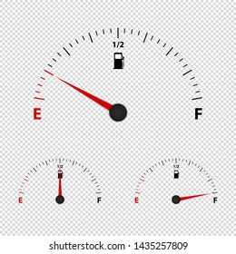 Fuel Gauge Meter Empty, Half And Full - Vector Illustration - Isolated On Transparent Background