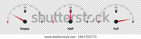 Fuel Gauge Meter Empty, Half\
And Full - Vector Illustration - Isolated On Transparent\
Background