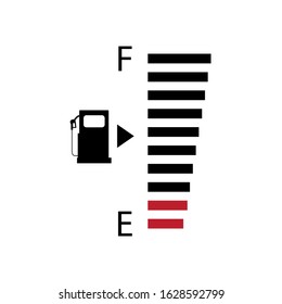 Fuel gauge nearly full with red indicator. Isolated easy to edit vector design on black background.