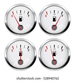 Fuel gauge. Round gauge with chrome frame. Vector illustration isolated on white background