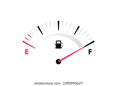 Fuel gauge scale with full level. Fuel measuring by gauge for control gas, gasoline or diesel level. Car dial fuel dashboard. Vector illustration.