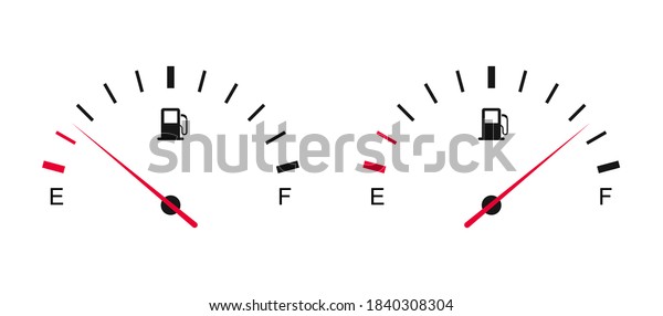 Fuel gauge. Fuel tank full and empty. Car\
dashboard. Gasoline\
meter.