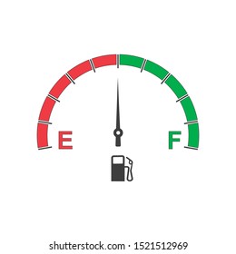 Fuel gauge vector design with arrow and red indicator.