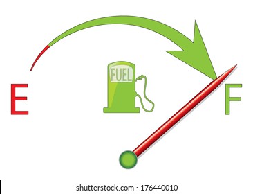 Fuel Gauge Vector Design With Arrow And Red Indicator.