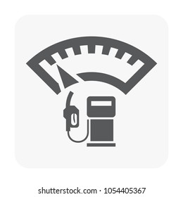 Fuel gauge vector icon. Measurement tool, equipment or instrument for car vehicle dashboard panel to indicator level, full or empty of power and energy in tank i.e. petrol, gas, gasoline and diesel.