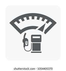 Fuel gauge vector icon. Measurement tool, equipment or instrument for car vehicle dashboard panel to indicator level, full or empty of power and energy in tank i.e. petrol, gas, gasoline and diesel.