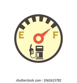 Fuel gauge vector icon. Measurement tool, equipment or instrument for car vehicle dashboard panel to indicator level, full or empty of power and energy in tank i.e. petrol, gas, gasoline and diesel.