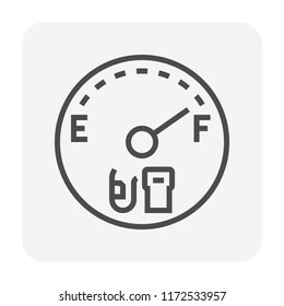 Fuel gauge vector icon. Measurement tool, equipment or instrument for car vehicle dashboard panel to indicator level of power and energy in tank i.e. petrol, gas, gasoline and diesel. 64x64 pixel.