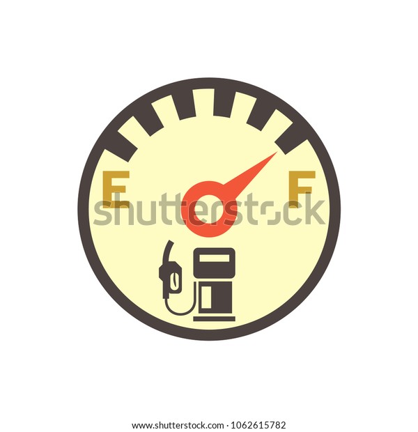 Fuel gauge vector icon. Measurement tool,\
equipment or instrument for car vehicle dashboard panel to\
indicator level, full or empty of power and energy in tank i.e.\
petrol, gas, gasoline and\
diesel.