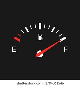 Fuel Gauge. Vector Illustration Of Classic Gas Tank Indicator On Car Dashboard Panel. Full Tank Of Gasoline.