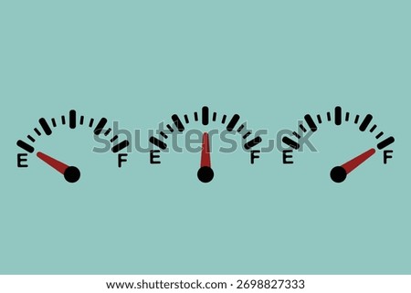 Fuel gauge vector illustration showing different tank levels, suitable for automotive, dashboard UI, mechanic, or transport-themed graphic designs.