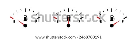 Fuel gauge vector set. Gas measure dashboard. Full and empty gasoline tank.